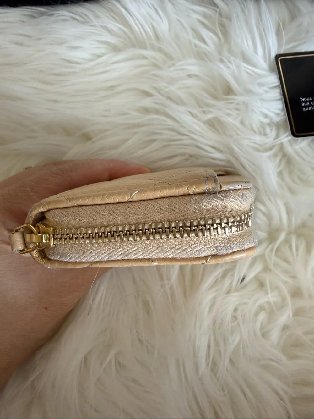 CHANEL Quilted Card Zip Wallet — Beige with Gold CC